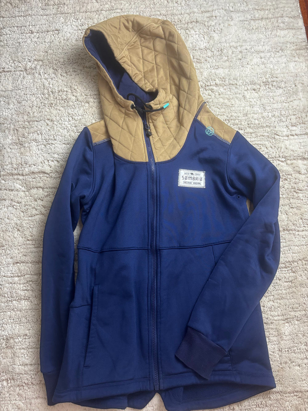 Sombrio Hooded Zip Jacket Blue Tan Quilted Cycling Size S